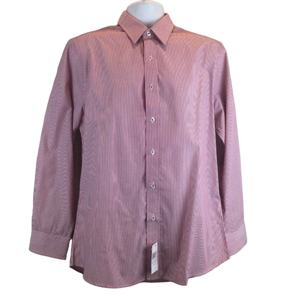 Nick Dunn Red and White Stripped Long-Sleeve Button-up Shirt Size 15.5 32-33 NWT